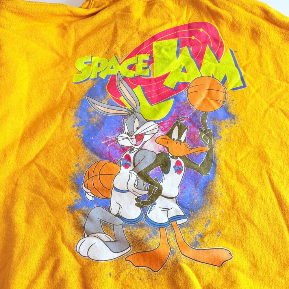 Space Jam Bugs Bunny Daffy Duck Yellow Graphic Hoodie Mens Large Tune‎ Squad WB